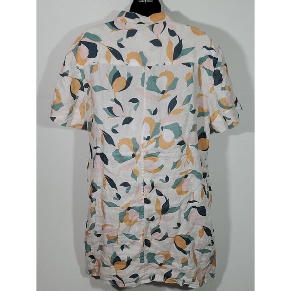 Rachel Zoe Large Button Down Multicolored Linen Shirt Tulip Print Shirt Dress - Picture 8 of 11